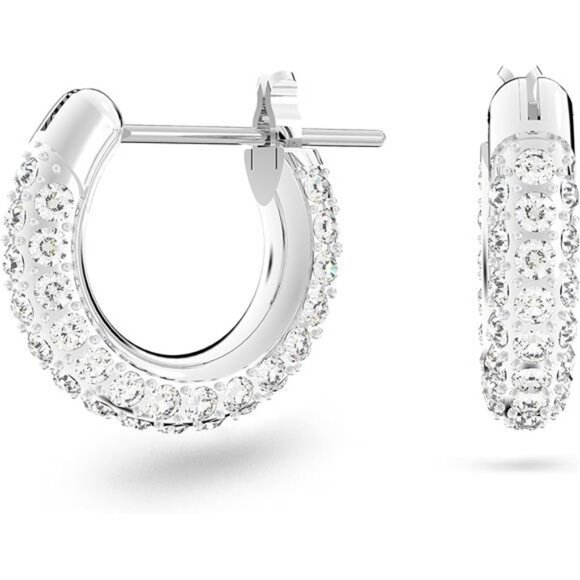 Crystal mini hoop earrings white pavé sparkle rhodium plated small hoops - Picture 1 of 6